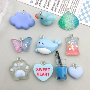 Resin Charms Cartoon Blue Whale Shell Heart Cloud Cat Paw Pendants DIY Jewelry Making Crafts Accessories
