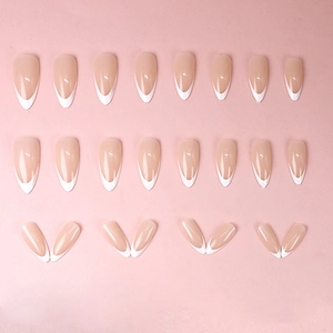 24pcs French style press-on nails with nude pink base and white almond tips