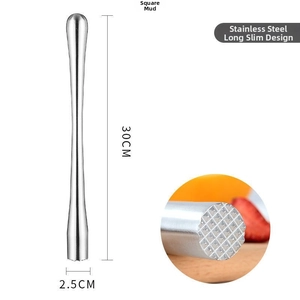 Detailed view of 30cm stainless steel muddler with grid head for crushing ice and fruit
