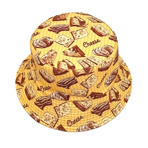 Cappello da pescatore double-face con motivi a formaggio e strisce arancioni