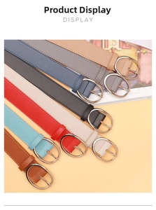 Selection of PU leather belts with silver oval buckles in diverse stylish colors