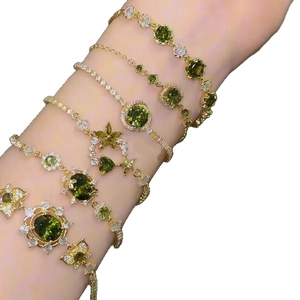 18k gold plated bracelets stack with cubic zirconia flower and geometric charms