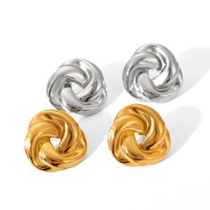 Polished 18K gold and silver stainless steel twisted hoop earrings in minimalist style