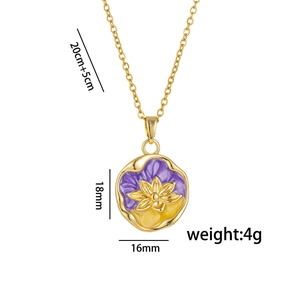 Französische Halskette mit Lotus-Anhänger aus Gold, lila und gelbes Emaille, 4g