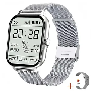 Smart watch with silver Milanese band and extra silicone strap gift set