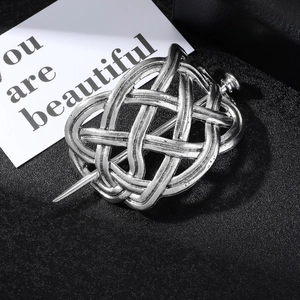 Silver Celtic Viking hair slide with intricate knotwork design and matching pin accessory