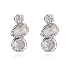 Elegant silver earrings with three irregular zircon stones in a sleek bezel setting