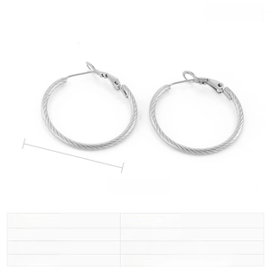Macro view of 30mm twisted rope textured hoop earrings in stainless steel finish