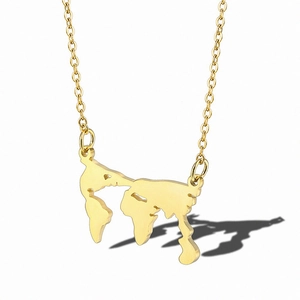 Minimalist gold world map pendant necklace in polished stainless steel for daily wear
