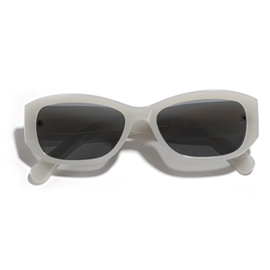 Retro oversized square sunglasses with cream white frame and dark grey lenses on white background