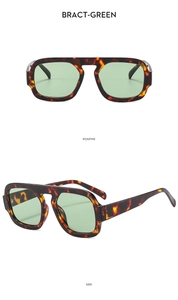Detail view of tortoiseshell frame sunglasses with light green lenses from multiple angles