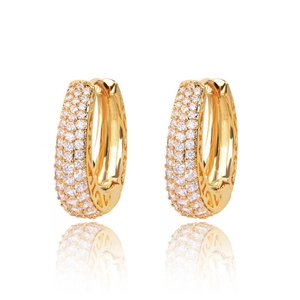 Luxurious gold-plated hoop earrings with pavé set crystals and hollow carved details