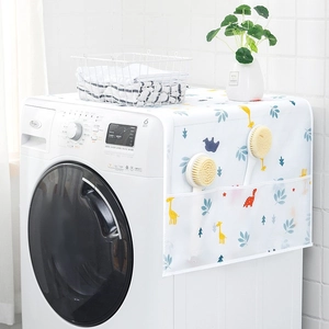 PEVA dust cover for washing machine with giraffe print and side storage pockets