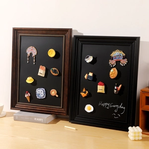 3D food miniatures and traditional headdress magnets displayed on magnetic frames