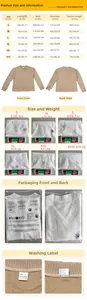Detailed size chart and material guide for men's V-neck knit shirt with washing instructions