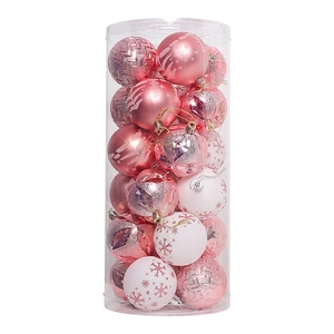 Lot de 24 boules de Noël de 6 cm en rose et blanc avec textures mates et pailletées