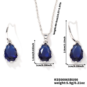 Detailed size measurement chart for vintage blue teardrop pendant necklace and earring set