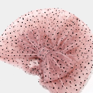 Pink polka dot mesh turban for women with a large bow breathable spring hair accessory