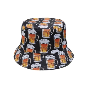 Bob noir d'été avec motifs de chopes de bière pour la plage et les festivals, protection solaire