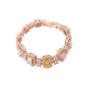 Elegant rose gold bracelet with colorful zircon stones in a classic square buckle design