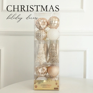 34-piece champagne gold and white Christmas ornament set for tree holiday decor