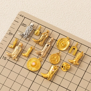 Western style cowboy boot and hat charms with horseshoe and star patterns in gold and silver