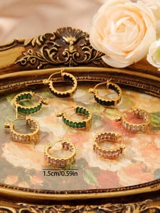 Detailed view of 1.5cm 18K gold stainless steel hoop earrings with colorful zircon stones