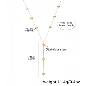 Detailed sizing chart for the gold heart-shaped long Y-necklace in stainless steel