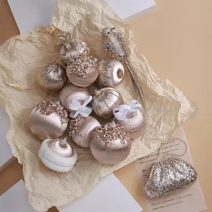 Champagne Gold Christmas Tree Ornaments Hanging Decorations Foam Velvet With Sequin Artificial Pearl Glitter Elegant Holiday Party Home Decor