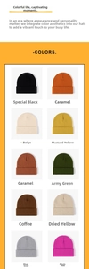 Detailed grid view showing ten diverse color options for thick double-layer knitted beanies