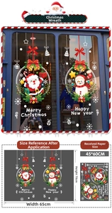 Detail of Christmas window stickers with Santa and Snowman in a festive wreath design