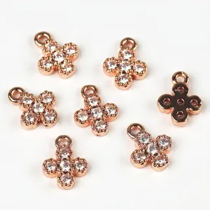 Rose gold cross pendants with pavé rhinestones for jewelry making and craft projects
