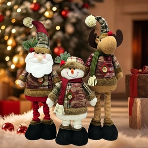 Poupées De Noël Debout Jambes Télescopiques Ornements En Peluche Père Noël Bonhomme De Neige Renne Décor