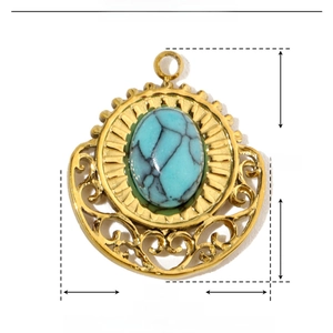 Detail view of water drop blue stone pendant in stainless steel with 18x16mm dimensions
