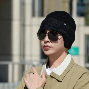 Bonnet tricoté pour hommes avec doublure en polaire épaisse pour le froid hivernal