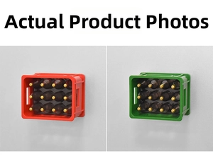 Detailed view of red and green miniature beer crate fridge magnets with resin bottles