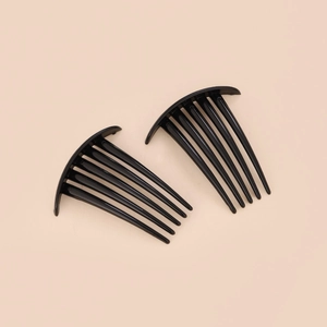 Set of two black curved hair side combs for women minimalist plastic hair accessories