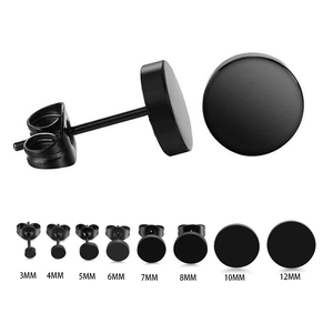 Matte black stainless steel stud earrings shown in multiple sizes from 3mm to 12mm