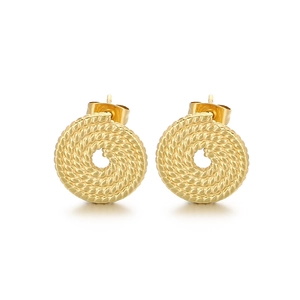 Elegant gold twisted rope texture round stud earrings in vintage stainless steel style