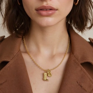 18k gold plated stainless steel necklace featuring cowboy boot and horseshoe pendants