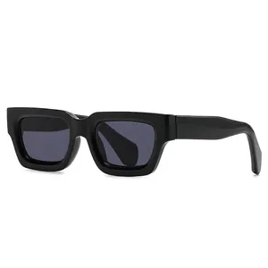 Fashionable black thick rectangular frame sunglasses with dark lenses for a modern retro look