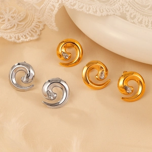 Elegant spiral twist earrings in gold and silver finish with sparkling zircons