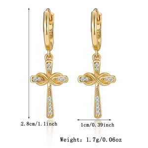 Detail view of 925 sterling silver cross earrings with zircon pavé and dimensions