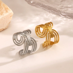 Minimalist stainless steel woven line rings in gold and silver with adjustable open bands