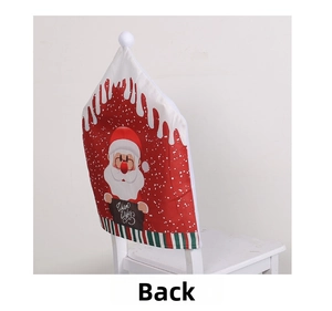 Detail de la housse de chaise Pere Noel avec texte Warm Wishes et bordure rayee