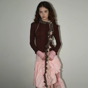 Bufanda de Punto en Espiral Estilo Mohair para Mujer Delgada con Volantes Patchwork Calentador de Cuello Bordes Deshilachados