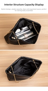 Spacious interior of black quilted tote bag showing large capacity for daily items