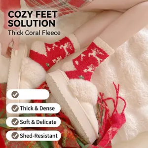 Plush Christmas coral fleece socks with elk pattern and thick platform fuzzy slippers set