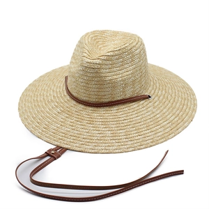 Wide Brim Wheat Straw Fedora Hat With Adjustable Chin Strap Sun Protection Summer Beach Travel Sunhat For Men Women