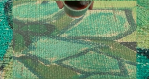 Waterproof vintage oil painting style green round rug with dark geometric weave patterns
